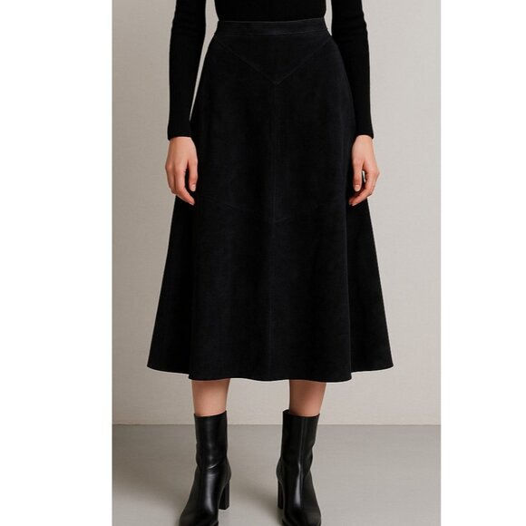 Casual Corner 100% Genuine Leather Black A-Line Skirt Women’s Sze10 Vintage Midi - Picture 1 of 10